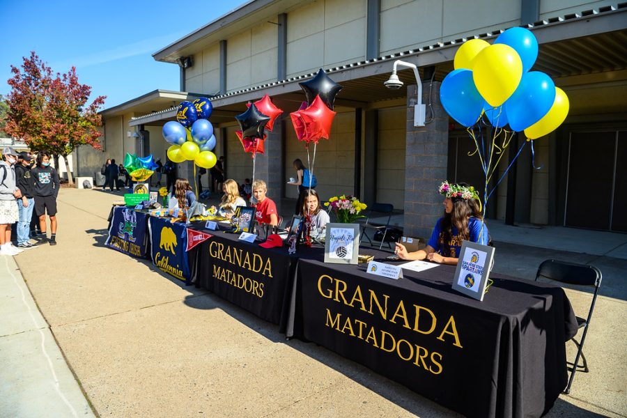 All five student athletes ready to sign their letters of intent in the quad during lunch on November 17.