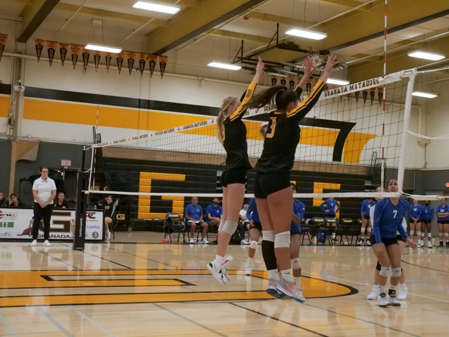 Karly Bonaventure #8 going up to block during game against Irvington