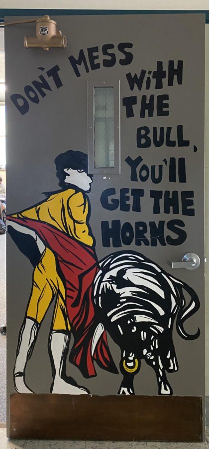 A mural done by the IAMC on the door of Mr. Hahns room.