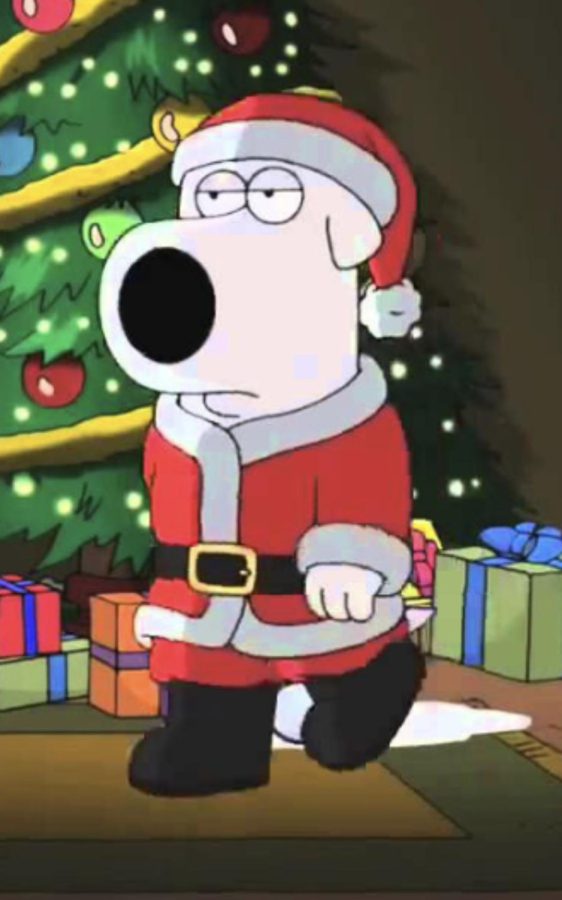 Brian Griffin of the famous show Family Guy in a Santa outfit