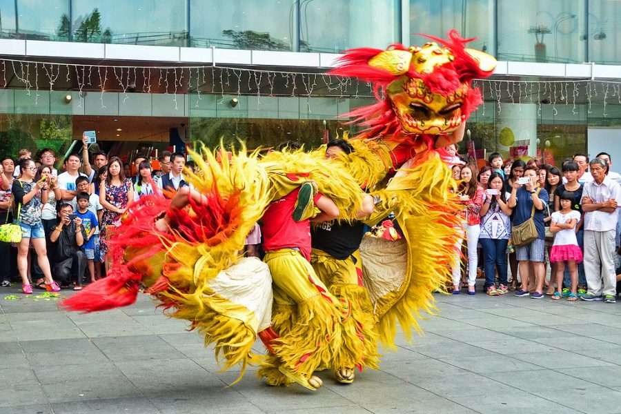 Lunar New Year celebration featuring a traditional lion dance performace