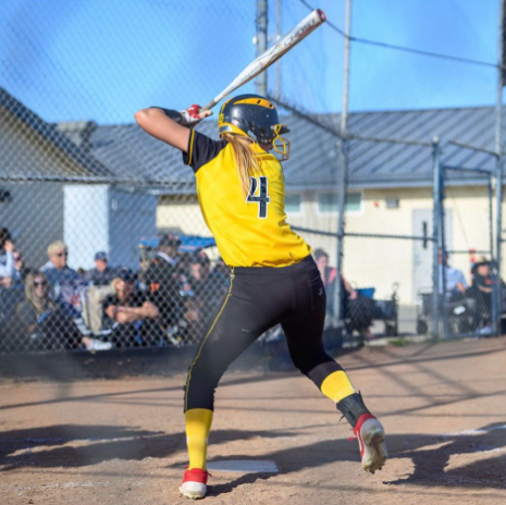 Saskia Raab up to bat during a varsity softball game.