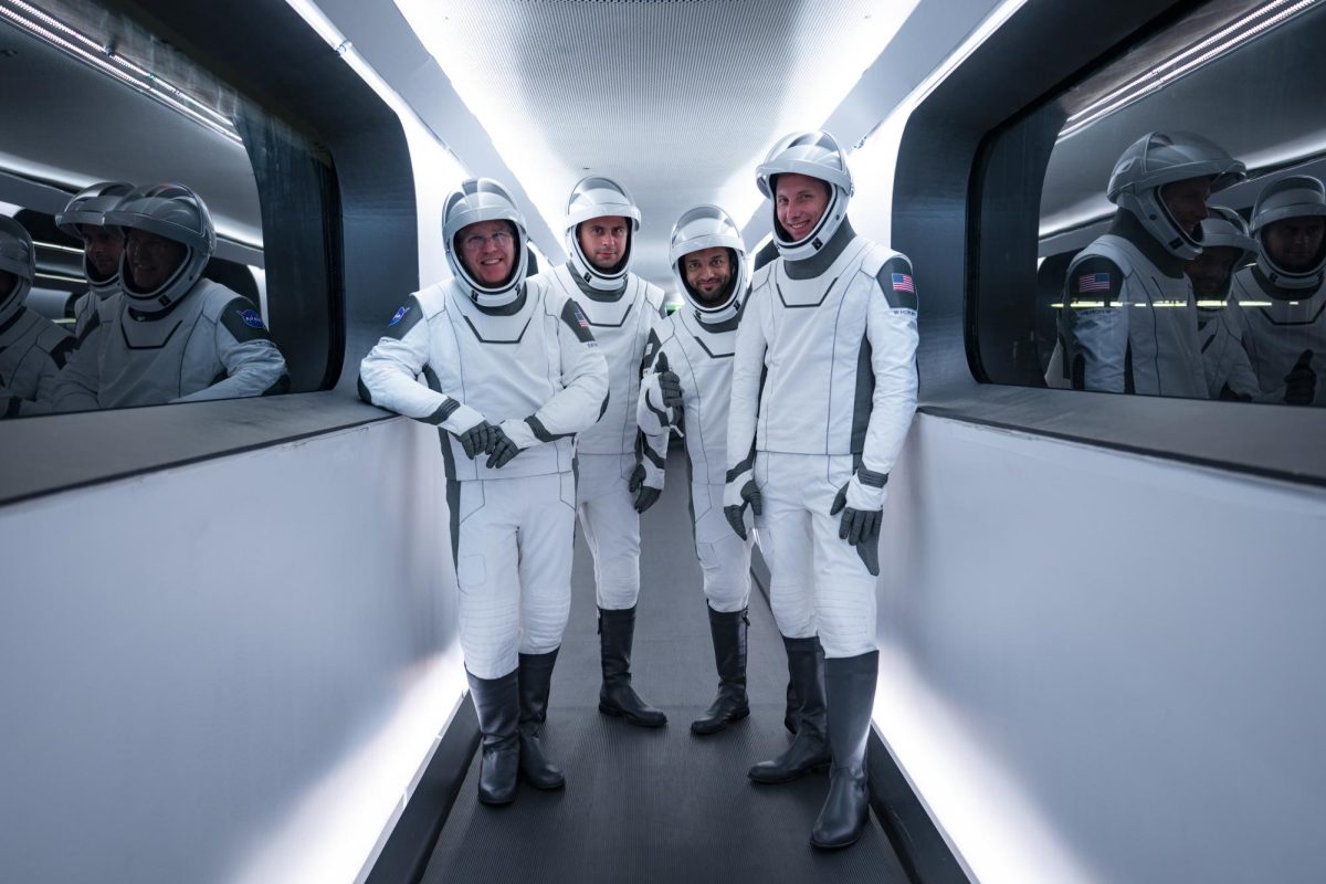 From left to right SpaceX Crew-6 members Stephen Bowen, Andrey Fedyaev, Sultan Alneyadi, and Warren Woody Hoburg.