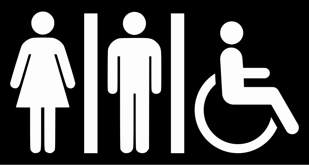 An image depicting a female, male, and disabled bathroom sign icon