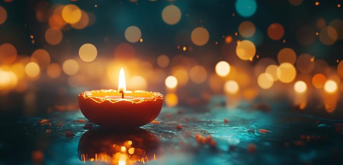 Hindus adorn their homes with lots of small clay oil lamps known as diyas during Diwali