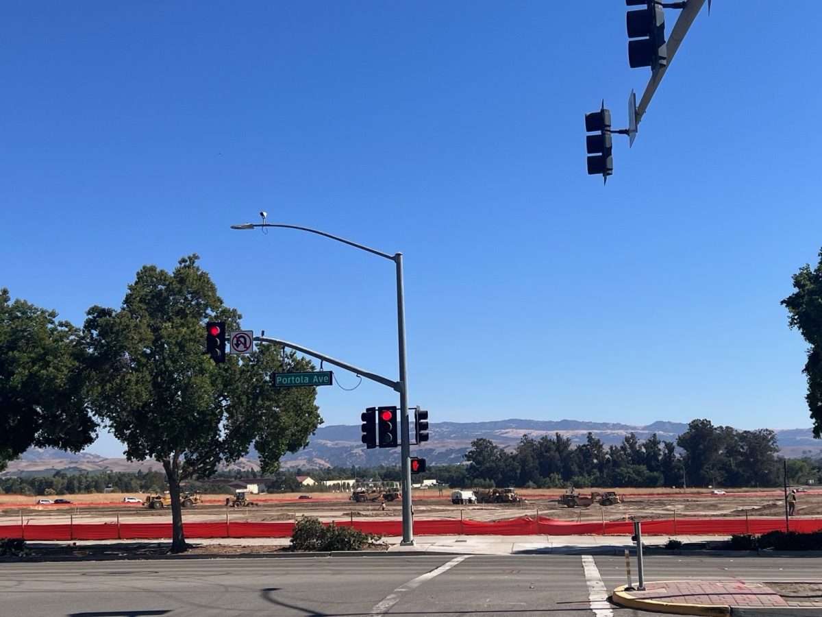 Construction of Isabel Crossing between Isabel Avenue and Portola Avenue with heavy machinery and personnel actively working. 